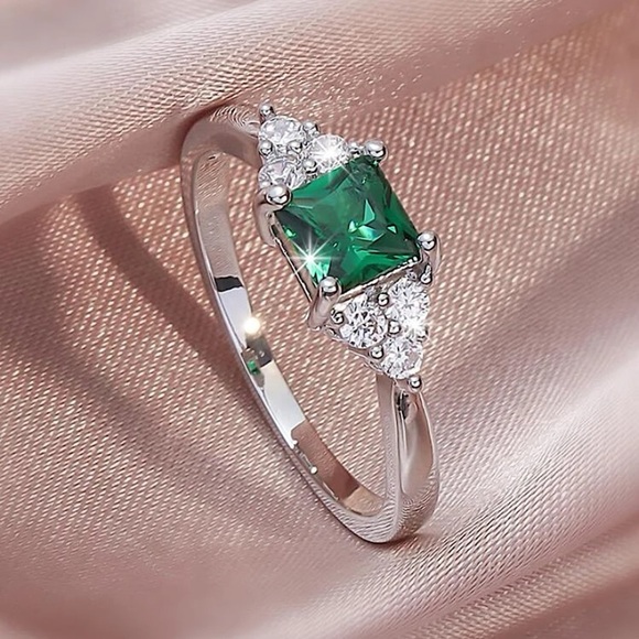 Emerald Cut Zircon Gemstone Ring - Picture 1 of 4